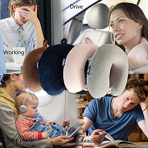 Memory Foam Travel Pillow, U Shape Neck Pillows, Brown - view 6