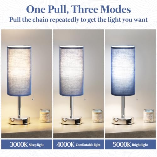 Blue Bedside Table Lamp for Bedroom - Small Nightstand Lamp for Girls - view 6