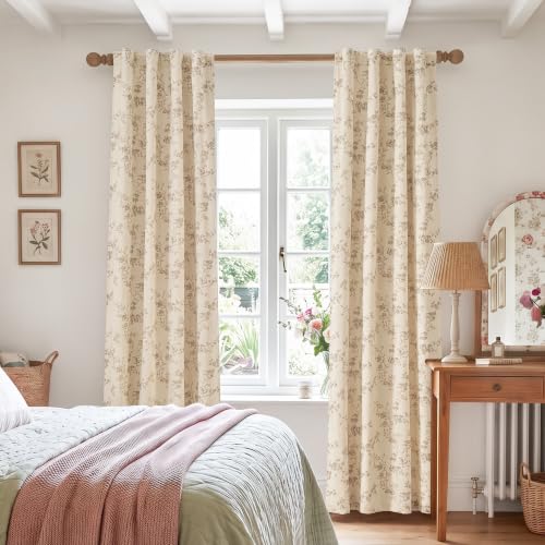Linen Blackout Curtains Taupe Floral 84 Inch Back Tab 2 Panels - view 5