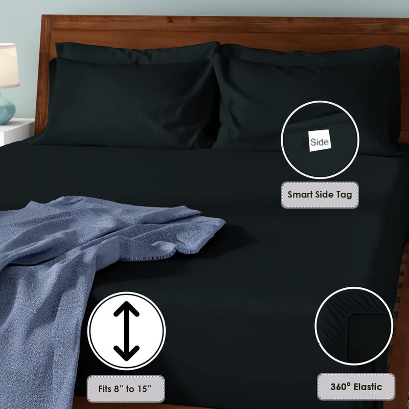 Pure 100% Cotton King Fitted Sheet 800 Thread Count Black - view 3