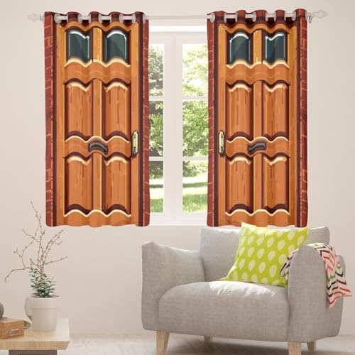Video Games Window Curtain,Miner Door Privacy Blackout Curtain for Window Brick Red Square Shade Windows Covering for Bedroom Video Games Theme Drapes 2 Panels,42Wx90L - view 4