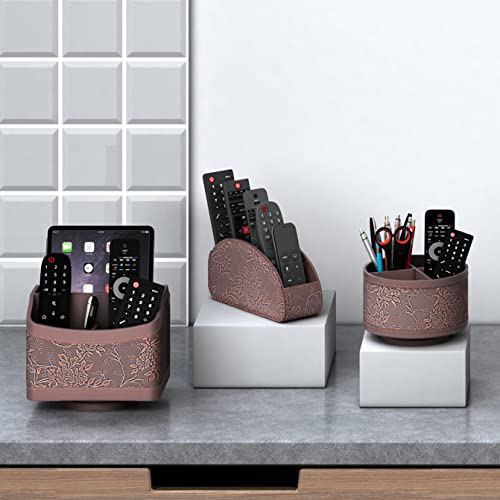 Remote Control Holder for Table, Leather Turntable/Organizer/Caddy for Holding TV Controllers, Phone, and Office Supplies, Perfect Space Saver for End Table/Nightstand/Office Desk(Retro) - view 4