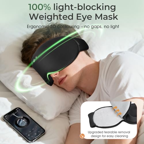 Weighted Bluetooth Sleep Mask with Removable Hot & Cold Gel Insert, 3D Blackout Eye Mask, Adjustable Speaker Placement, Passive Sound Masking, 15H Playback for Sleep, Travel & Relaxation - view 3