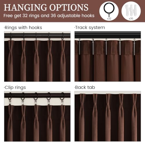 Brown Pinch Pleated Velvet Curtains 84 Inches Long 4 Panels Set - view 5