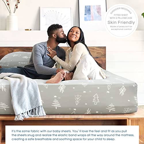 Soft Jersey Fitted Sheet Set（1 Fitted Sheet with 2 Pillowcases Only, 4-Way Stretch Knit with Deep Pocket, Snug Fit for Full/Full XL Mattress, Wrinkle Free - view 5