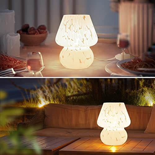 Mushroom Lamp Small Bedside Table Lamp-Nightstand Nightlight Dimmable Stepless, Translucent Glass White Desk Lamp for Bedroom Dorm Living Kitchen, Murano Style Aesthetic Cute Home Decor - view 5