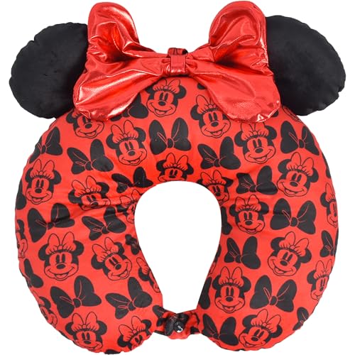 Disney Minnie Mouse Travel Neck Pillow with 3D Ears and Bow for, Red/Black