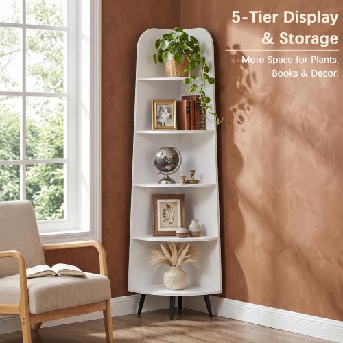 5-Tier Curved Corner Shelf, 66.93" Tall Display Rack, White - view 4