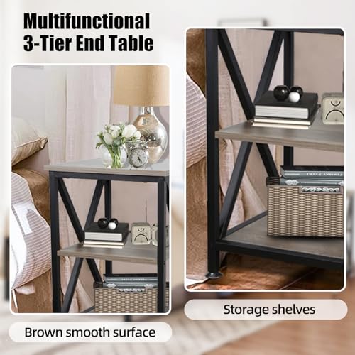 End Tables Living Room Set of 2, 16" D x 16" W x 24" H, Indoor End Tables Living Room with Storage Shelf, Square End Table Set of 2, X-Shaped Night Stands for Bedroom, Farmhouse Wood Side Tables - view 4