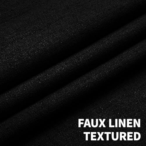 100% Blackout Window Curtains 72 inches Long 2 Panels Set, Faux Linen Look Thermal Insulated Grommet Drapes, Room Darkening Curtain for Bedroom Living Room(W52 x L72 Inch, Black) - view 3