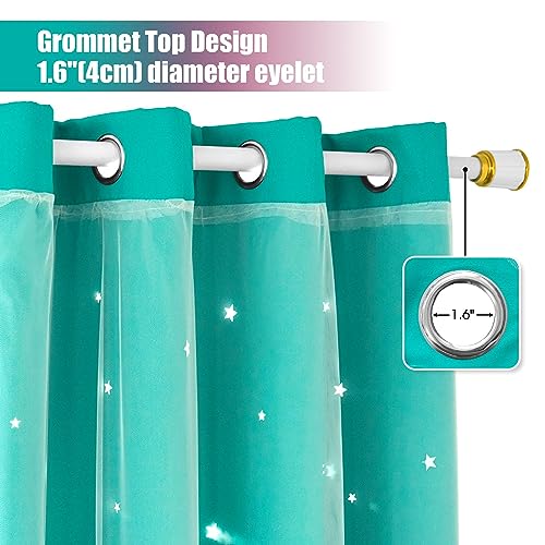 Ombre Star Cutout Blackout Curtains for Girls Bedroom Kids Nursery Living Room Decor,Double Layer with Sheer Overlay Window Drapes Princess Teal Purple Gradient,52 x 63 inch Length 2 Panels Set - view 2