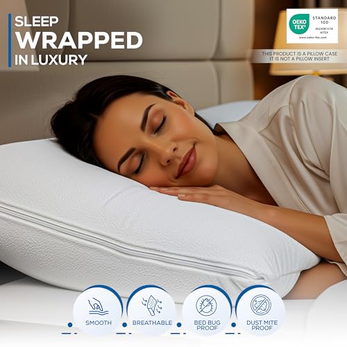Soft Terry Waterproof Pillow Protectors with Zipper Queen Size, Set of 4 - view 6