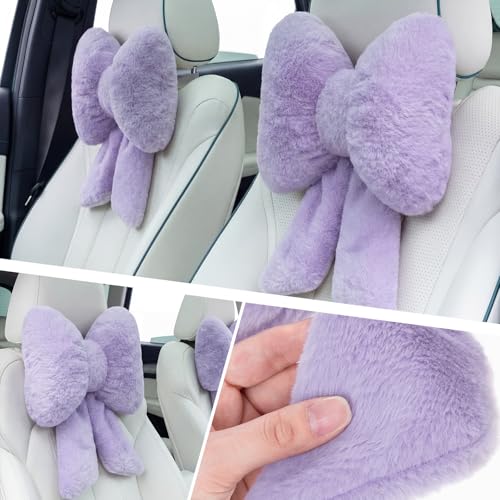 2 Pcs Purple Car Neck Pillow Bow, Plush Solid - view 5