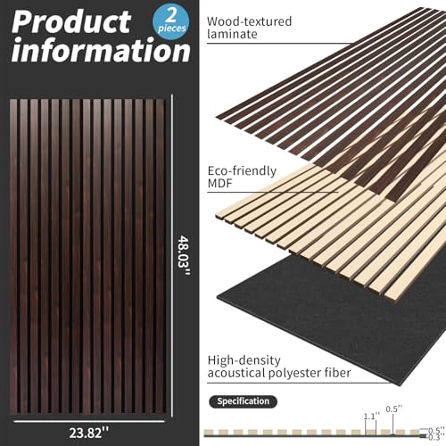 Soundproof Wood Slat Wall Panel, 2 Pack - view 2