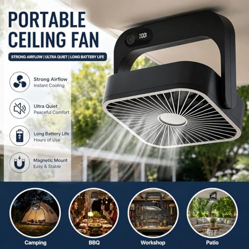 Portable Desk Fan with Magnetic Stand, 5000mAh Cruise Ship Approved Fan, 5 Speeds Turbo Power USB Rechargeable Travel Fan for Bedroom Sleeping Carnival Cruise Essentials 2026, Black - view 2