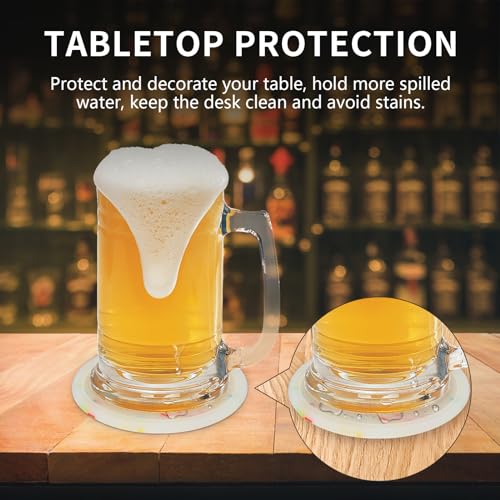 Silicone Coaster with Holder,Cute Drink Coasters for Nightstand,Glow in Dark, Gift Idea, Sprinkle Cup Coasters for Drinks, Desk Coasters in Office, Patio,Rubber Coaster Set, 6 pcs, Clear White - view 5