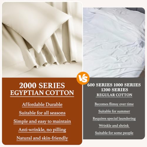 100% Egyptian Cotton Sheets Set, Luxury 2000 Series Egyptian Cotton Bed Sheets 4 PC, Long Staple,Silky Soft,Breathable & Cooling Sheets, 16" Deep Pocket(King, Beige) - view 7