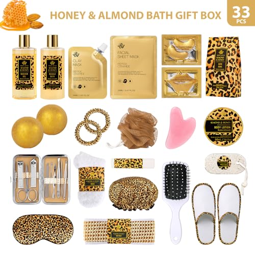 Mother's Day Gifts for Mom, 33 Pcs XXL Leopard Bath and Body Gifts Basket Set for Women, Hydrating Skin Care Set, Self Care Gifts Kit, Birthday, Home Spa Gift Set for Women, Christmas, Anniversary - view 2