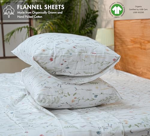 100% Organic Cotton Flannel Sheets King Size Bed Set, Linen Blooms - view 3