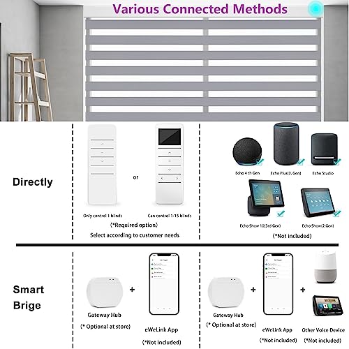 Smart Zebra Blinds Motorized Shades Remote Control for Indoor Windows, Custom Size Electric Solar Panel Power Automatic Work with Alexa, Google Home, Apple Homekit, Blackout, Dark Grey - view 4