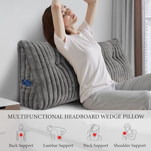Queen Headboard Pillow, Triangular Wedge Pillow, Reading Pillows, Gray - view 3
