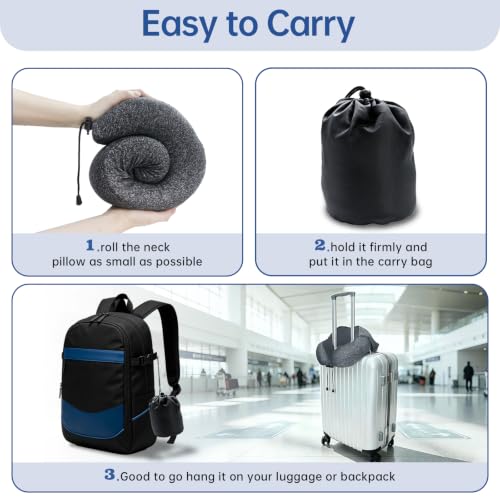 Travel Neck Pillow with Hood for Privacy on Long Flights-Comfortable Memory Foam Filling for Plane, Office,Car Sleeping and Resting, Road trip Head and Neck Support for Airplane Travel Essentials - view 5