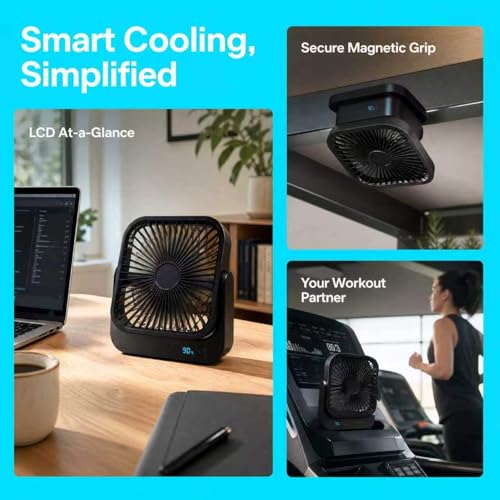 Portable Desk Fan with Magnetic Stand, 5000mAh Cruise Ship Approved Fan, 5 Speeds Turbo Power USB Rechargeable Travel Fan for Bedroom Sleeping Carnival Cruise Essentials 2026, Black - view 3