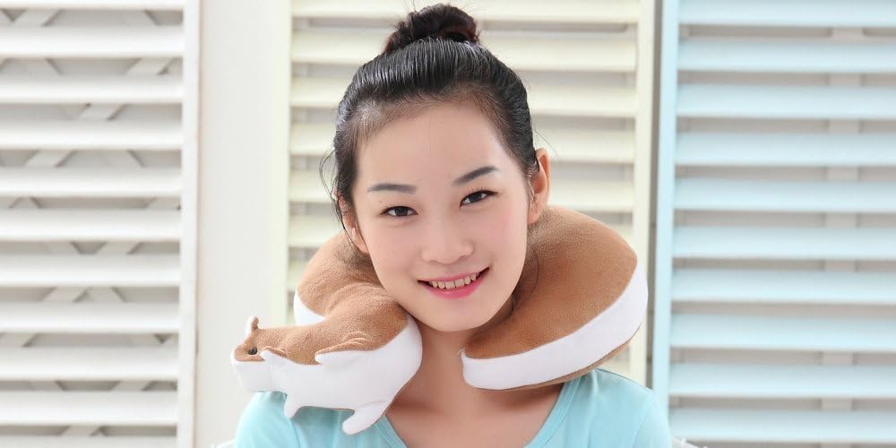 Cartoon U Shape Travel Pillow Car Neck Support Rest Cushion for Airplane Bus Train Home Office Soft Plush,Brown Squirrel - view 3
