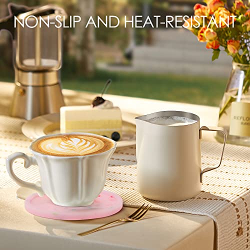 Silicone Coasters with Holder, Cute Drink Coaster for Nightstand, Glow in Dark, Gift Idea,Cup Coaster for Drinks, Desk Coasters in Office，Sprinkle Coaster, Rubber Coaster Set, 6 pcs, Pink - view 6
