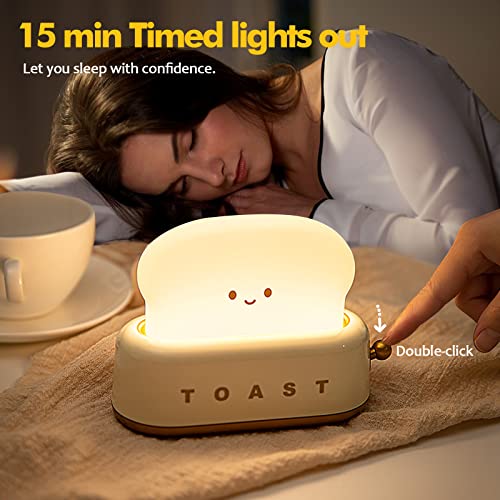 Small Table Lamp, Cute Toast Bread LED Bedroom Nightstand Light with Timer and Rechargeable, Cool Birthday Gift for Baby Kids Children Girls Boys - view 4