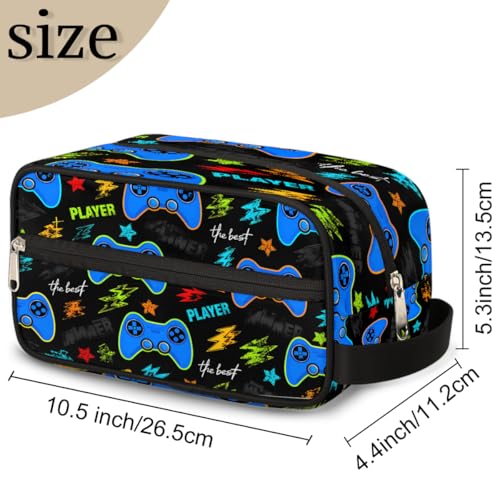 Kids Travel Toiletry Bag - Blue Game Gamepad Waterproof Hanging Cosmetic Hygiene Bags for Boys Men - Large Shave Kit for Toiletries Accessories Bathroom Stuff - view 6