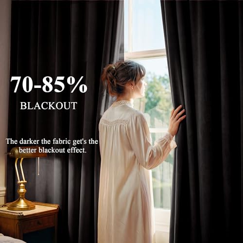 Black Velvet Blackout Curtains Grommet Thermal, W52 x L84, 2 Panels - view 3