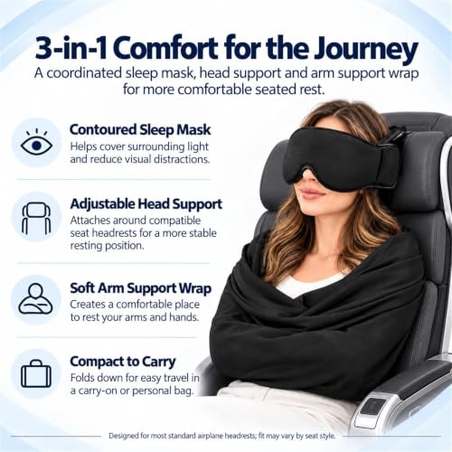 Travel Sleep Set, Travel Sleep Set 3-in-1 Eye Mask Head & Arm Support, Portable Travel Comfort Kit with Light Blocking Sleep Mask, Arm Rest Support, Compact Travel Accessories - view 7