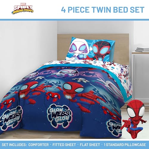 Marvel Spidey & His Amazing Friends Twin Size Comforter Set - 4 Piece Includes Sheet Set, Pillow Covers & Bonus Duffle Bag - Super Soft Kids Bedding with Ghost Spider and Miles Morales - view 2