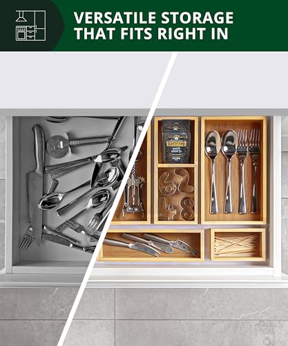 5-Piece Bamboo Drawer Organizer Set – Multi-Use Storage Trays for Kitchen, Bathroom, Office, Makeup, Jewelry & More – Junk Drawer Tray, Utensil Holder, Storage Box & Bin Set (5 Boxes) - view 5