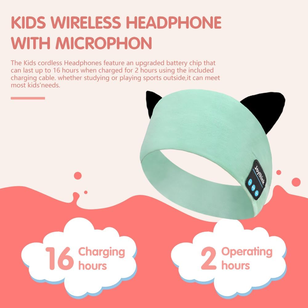 Kids Bluetooth Headband Headphones Sleep Mask Wireless Earphones Built in Thin Speaker Adjustable Sports Headset Sleep Headband for Girls Boys Toddler Children Baby Airplane Travel Study Aqua - view 2