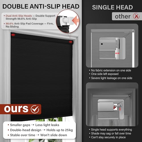 No Drill No Tools Blackout Cellular Shades,Black,Custom Size - view 3