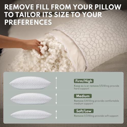 Pillows Queen Size Set of 2 - Cooling Shredded Memory Foam Pillow for Sleeping 2 Pack, Adjustable Cool Bed Pillows for Side, Back, and Stomach Sleepers, Gel Pillow Washable Removable Cover - view 3