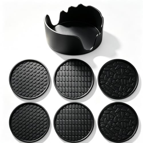 Nightstand Coaster, 6 Pack 3.94 Inch Drink Coasters with Storage Holder