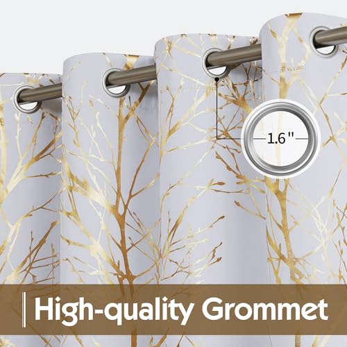 100% Blackout Ivory Gold Foil Tree Curtains 45 Inch Long 2 Panels - view 3