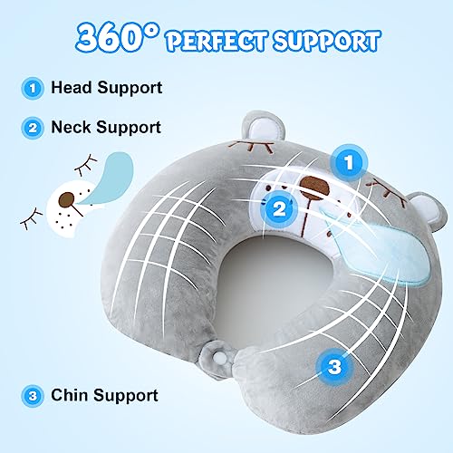 Travel Pillow for Kids Adult Cute Neck Pillow for Traveling Memory Foam Airplane Pillow Sleep Mask Animal Flight Pillow Head Rest Neck Support for Cars Long Flights (Bear, 9-12 Y/O) - view 2
