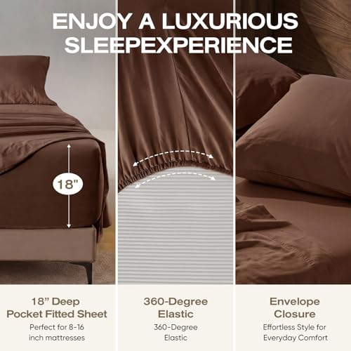 100% Pure Linen Blend 4 Piece Sheet Set, Cooling and Breathable Flax Bed Sheets for Hot Sleepers, Comfort All Year, Anti-Tear and Tough Bedding, 18 Inch Deep Pocket(Chocolate Brown,Queen) - view 4