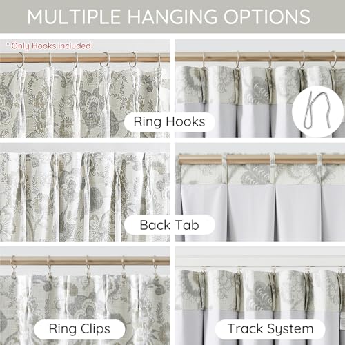 Grey Floral Botanical Pinch Pleated Blackout Curtains 84 Inch - view 3