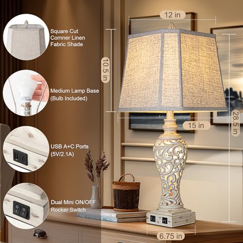 28.5" Table Lamps Set of 2 with Nightlight for Bedroom - view 2