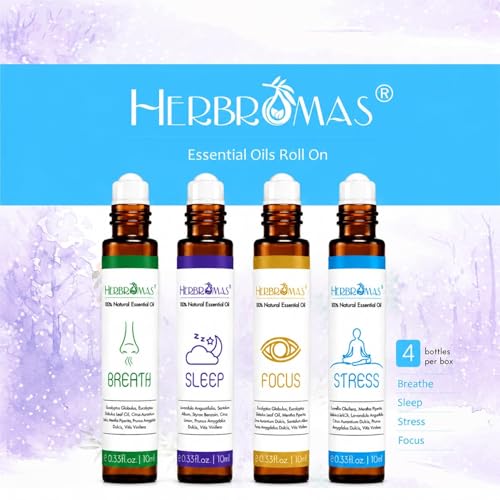 Aromatherapy Oils Roller Set, Natural Pre-diluted Essential Oils Roll On with Glass Rollerball, Relaxation Gift for Women & Men, Christmas Gift, Pack 4 x 0.33fl.oz - view 2