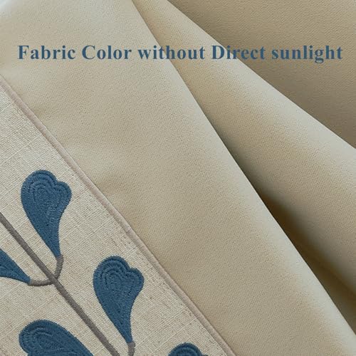 Cotton Linen Solid Colour Curtains, Beige Pinch Pleat Curtains with Embroidered Trim for Living Room, Sliding Patio Doors Bedroom (50Wx96L (Set of 2)) - view 6