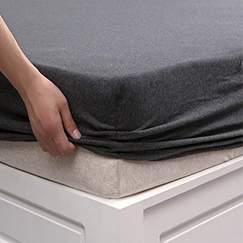 Jersey Fitted Sheet Only Heather Charcoal Grey Queen
