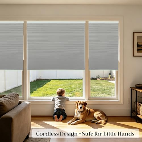 Cordless No Drill Blackout Cellular Shades, Tool-Free Installation Honeycomb Blinds, Room Darkening Privacy Thermal Insulated Window Coverings for Bedroom & Office, Silver Grey - view 5
