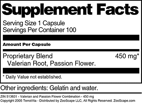 Valerian and Passion Flower Combination - 450 mg (100 Capsules, ZIN: 513631) - view 4