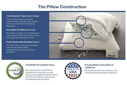Premium Adjustable Gel Shredded Memory Foam Pillow with Cooling + Washable Cotton Linen Removable Cover | Orthopedic Neck Support for Home and Hotel Collection (Standard) - view 6